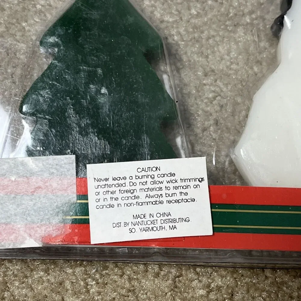 Vintage Nantucket Christmas Holiday Candles Set of 3 Santa‎ Snowman Tree NOS